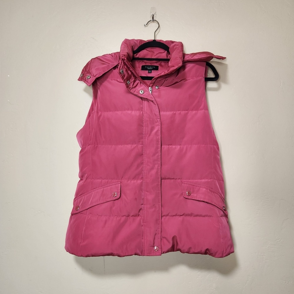 Talbots DOWN FILLED PUFFER VEST WITH FUR TRIM  Pink Removable‎ HOOD  Medium